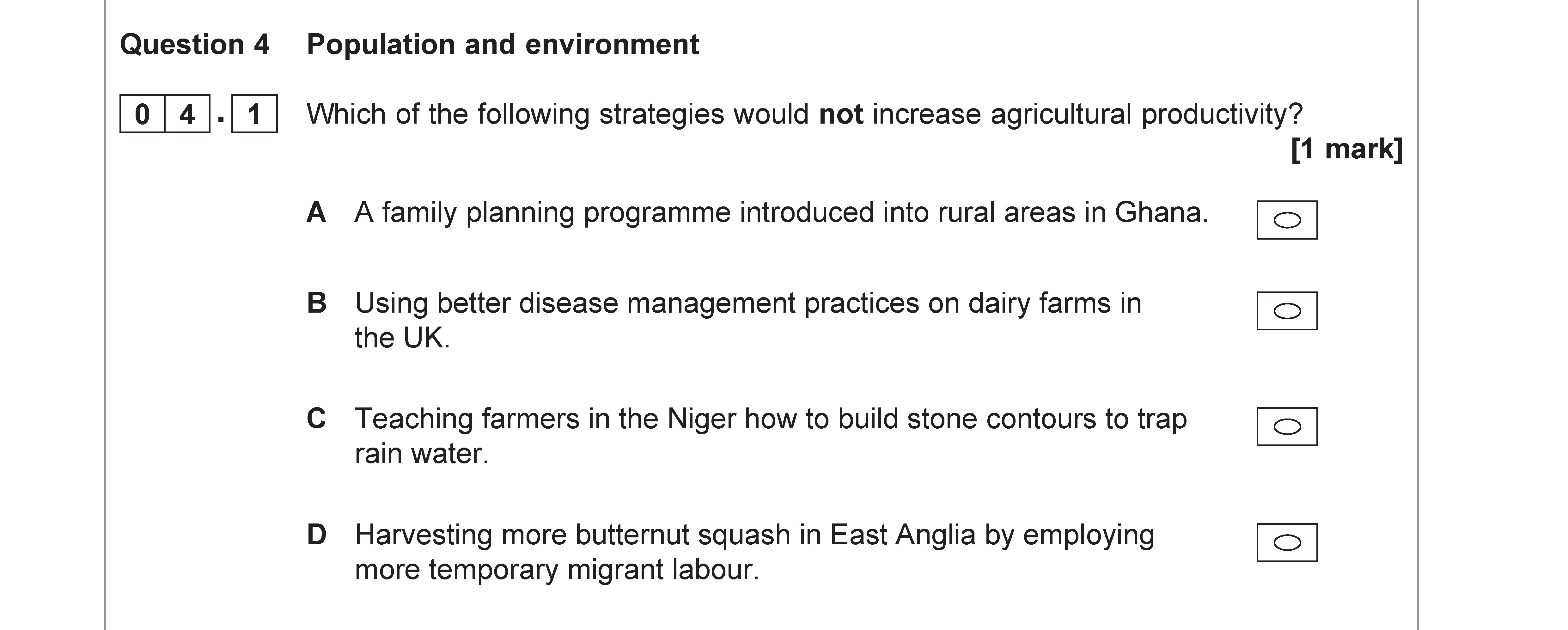 Which-of-the-following-strategies-would-not-increase-agricultural-productivity?--A-AQA-A-Level Geography-Question 4-2019-Paper 2.png